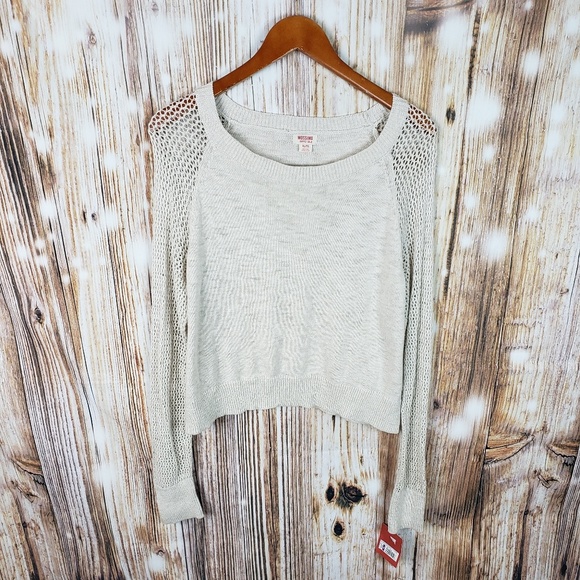Mossimo Cropped Sweater Lightweight Top Net Sleeve - Picture 4 of 7